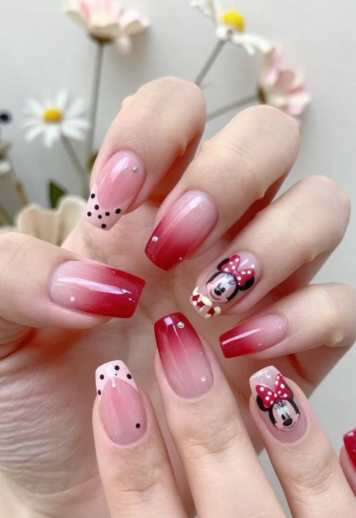 19 Whimsical Minnie Mouse Nails That Will Make You Say 'Wow!' - 6. Gradient Minnie Mouse Nails 1