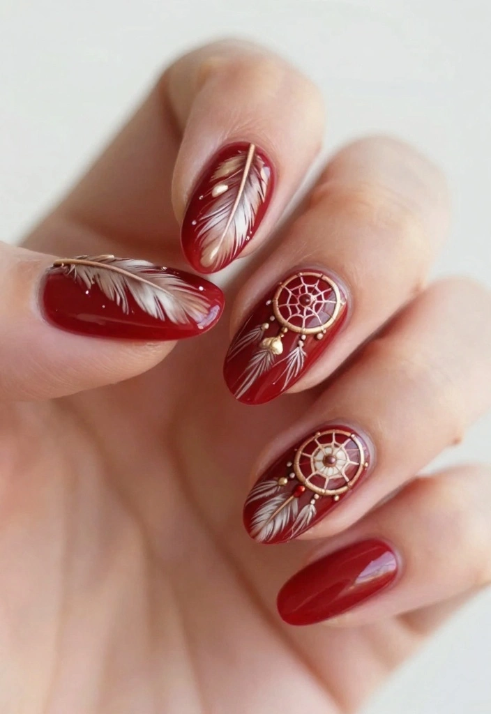 20 Bold Red Almond Nail Designs You’ll Want to Copy Right Away! - 13. Boho Chic 1