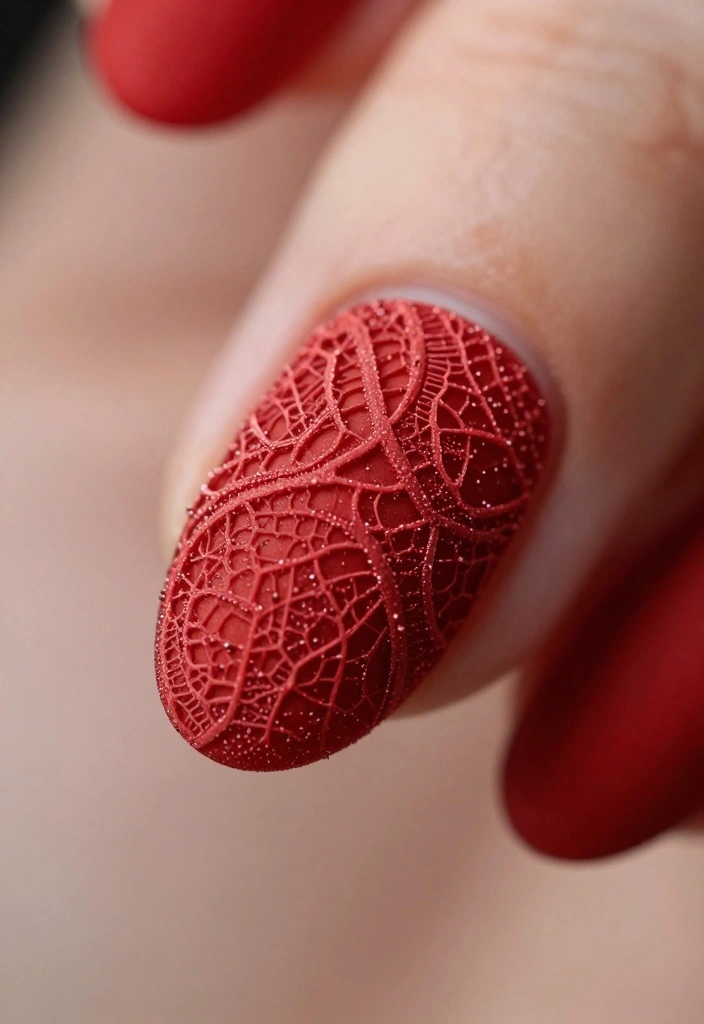 20 Bold Red Almond Nail Designs You’ll Want to Copy Right Away! - 15. Textured Touch 1