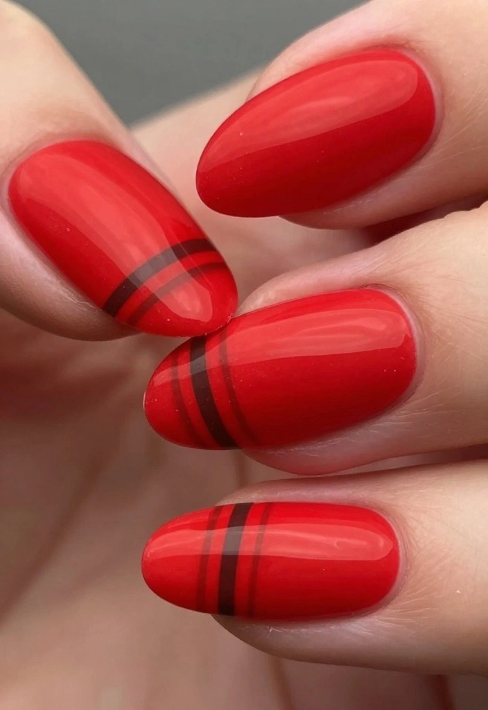 20 Bold Red Almond Nail Designs You’ll Want to Copy Right Away! - 17. Statement Stripes 1