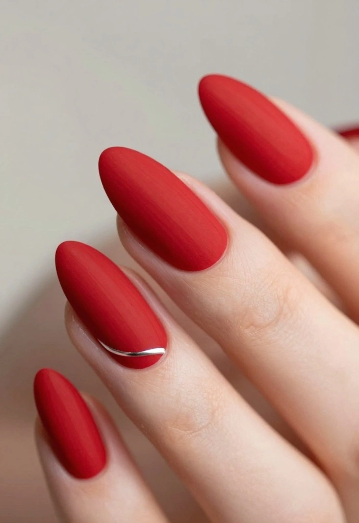 20 Bold Red Almond Nail Designs You’ll Want to Copy Right Away! - 18. Simple Side Accent 1