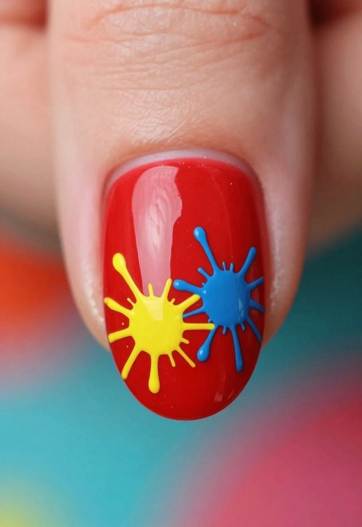 20 Bold Red Almond Nail Designs You’ll Want to Copy Right Away! - 19. Artistic Splatter 1