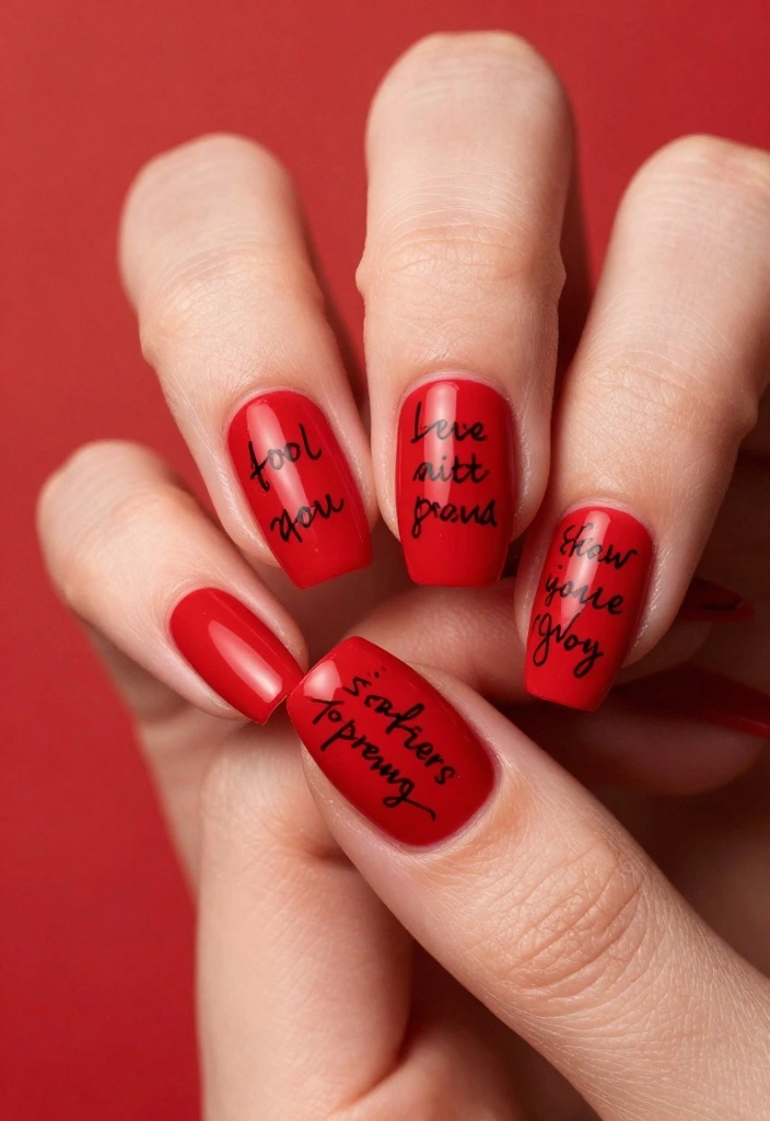 20 Bold Red Almond Nail Designs You’ll Want to Copy Right Away! - 20. Inspirational Quotes 1