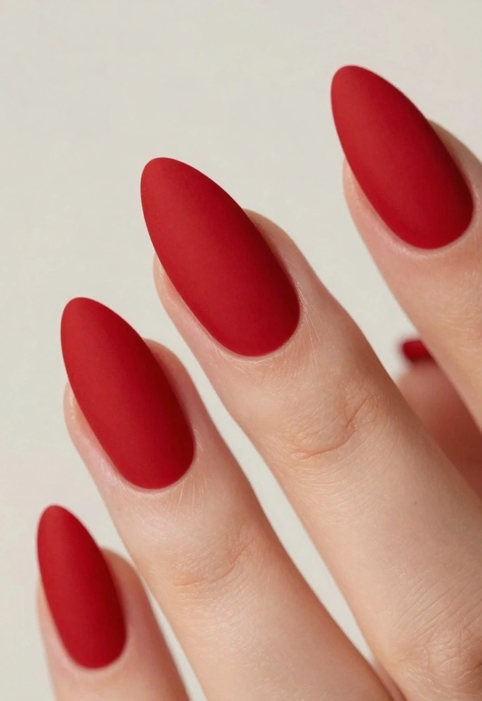 20 Bold Red Almond Nail Designs You’ll Want to Copy Right Away! - 4. Matte Marvel 1