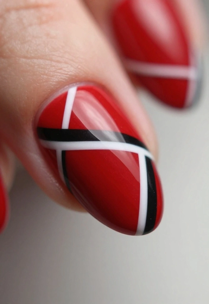 20 Bold Red Almond Nail Designs You’ll Want to Copy Right Away! - 5. Geometric Glam 1