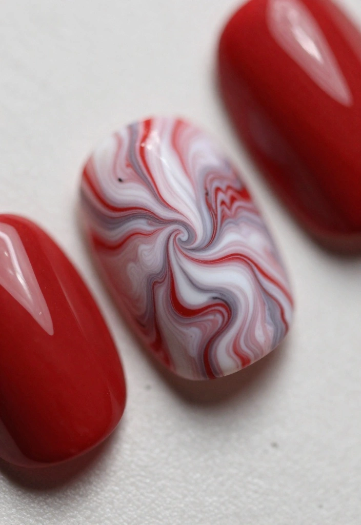 20 Bold Red Almond Nail Designs You’ll Want to Copy Right Away! - 7. Marble Magic 1