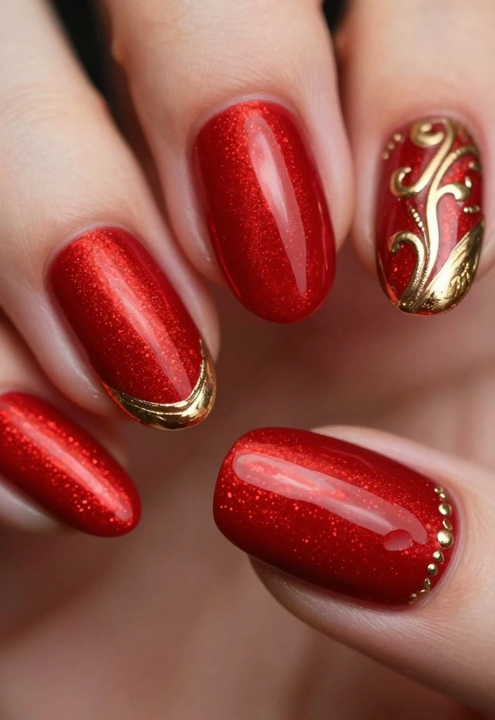 20 Bold Red Almond Nail Designs You’ll Want to Copy Right Away! - 8. Metallic Accents 1