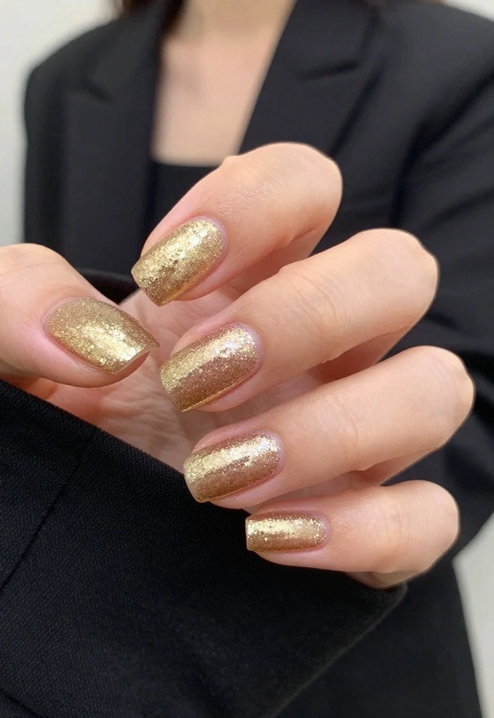 20 Celebrity-Inspired Gold Glitter Nails Looks You’ll Adore! - 18. Glitzy Glitter Matched with Outfits 1