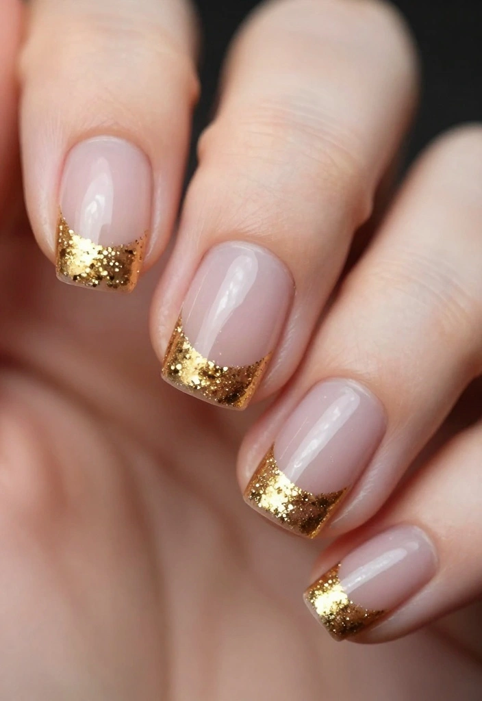 20 Celebrity-Inspired Gold Glitter Nails Looks You’ll Adore! - 9. Glitter Half-Moon 1