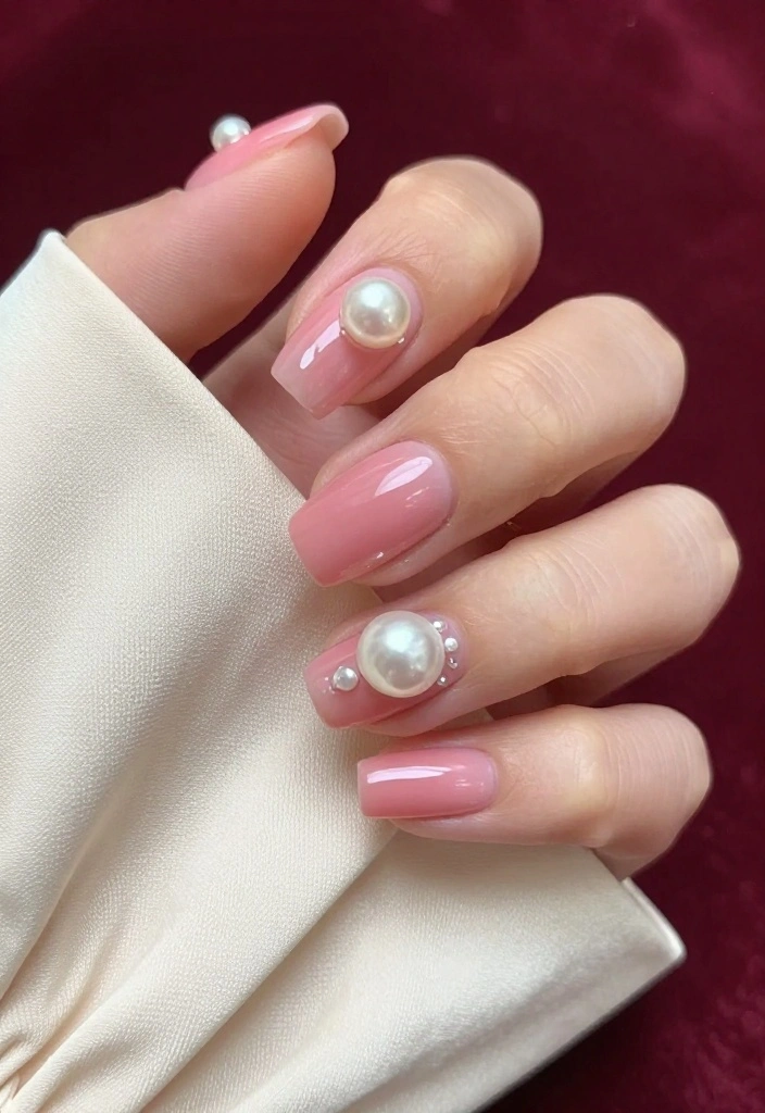 20 Chic Pink Winter Nails That Will Elevate Your Winter Look Instantly! - 16. Pink and Pearls 1