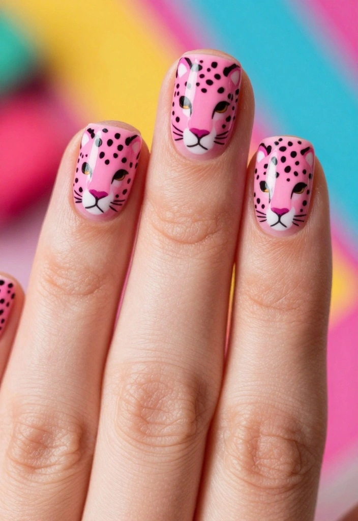20 Chic Pink Winter Nails That Will Elevate Your Winter Look Instantly! - 18. Pink Animal Print 1
