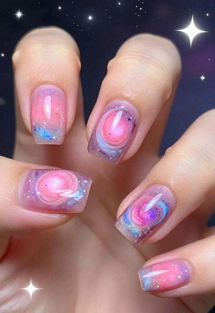 20 Chic Pink Winter Nails That Will Elevate Your Winter Look Instantly! - 19. Pink Space 1