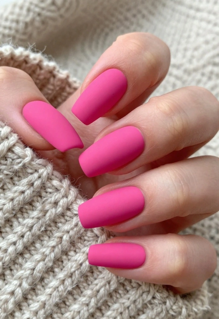 20 Chic Pink Winter Nails That Will Elevate Your Winter Look Instantly! - 2. Matte Hot Pink 1