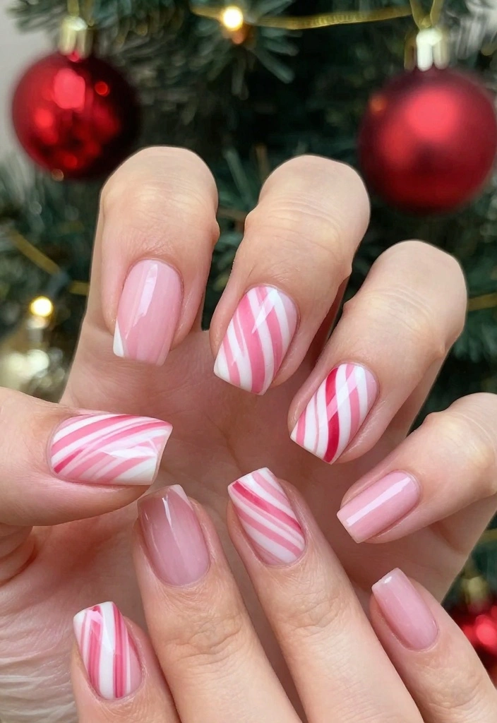 20 Chic Pink Winter Nails That Will Elevate Your Winter Look Instantly! - 6. Candy Cane Stripes 1