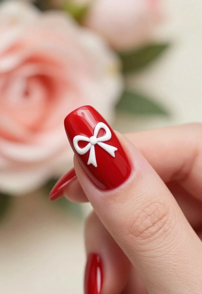 20 Cute Bow Nail Art Designs That Will Make You Smile (You’ll Want to Try #10!) - 1. Classic Red Bow 1