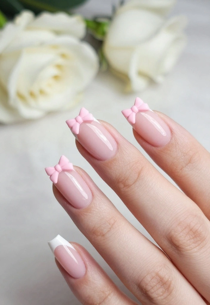20 Cute Bow Nail Art Designs That Will Make You Smile (You’ll Want to Try #10!) - 11. Classic French Bow 1