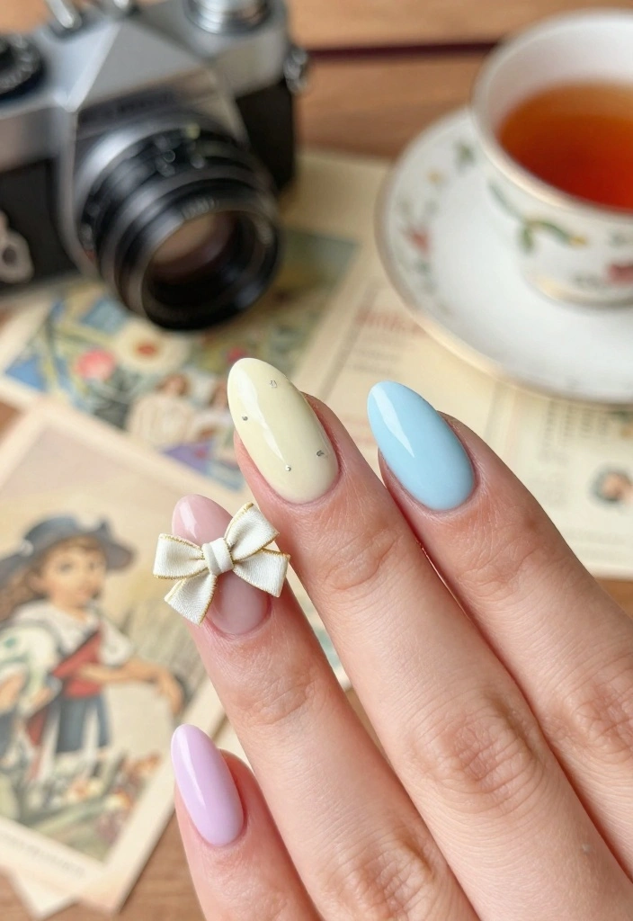 20 Cute Bow Nail Art Designs That Will Make You Smile (You’ll Want to Try #10!) - 14. Vintage Bow Style 1