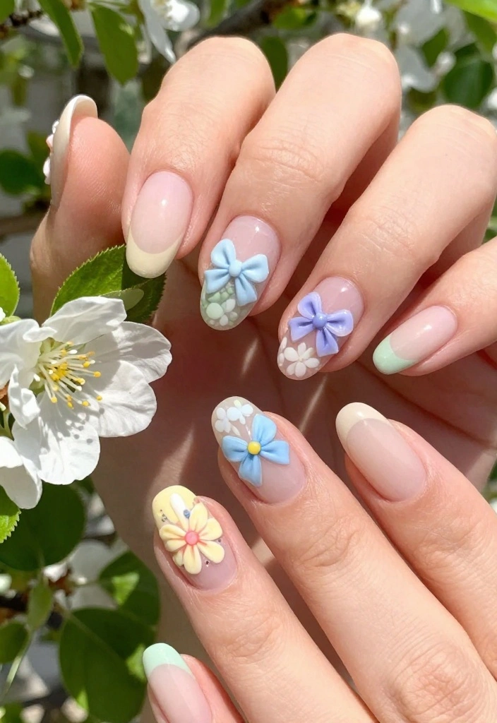 20 Cute Bow Nail Art Designs That Will Make You Smile (You’ll Want to Try #10!) - 3. Floral Bow Fusion 1