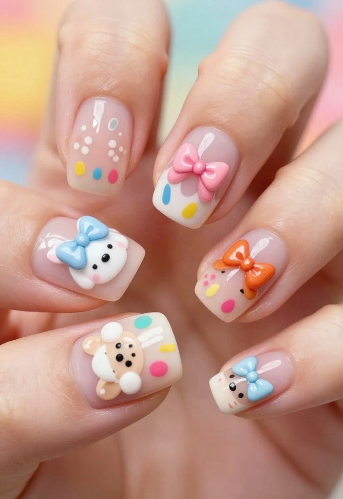 20 Cute Bow Nail Art Designs That Will Make You Smile (You’ll Want to Try #10!) - 5. Whimsical Animal Bows 1