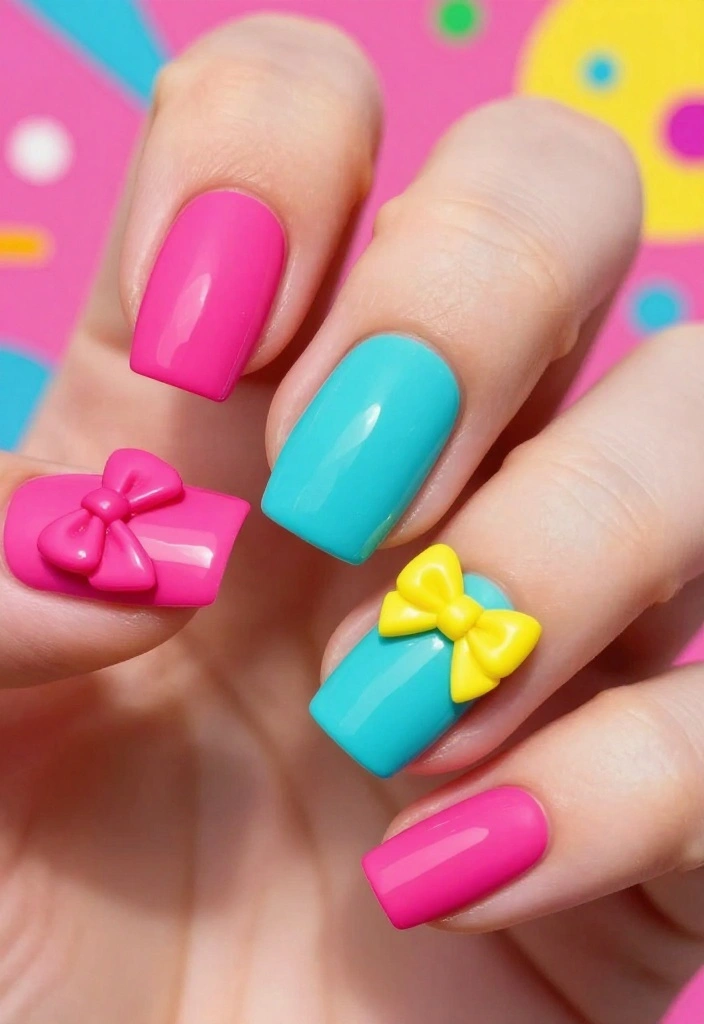 20 Cute Bow Nail Art Designs That Will Make You Smile (You’ll Want to Try #10!) - 7. Color Block Bow 1