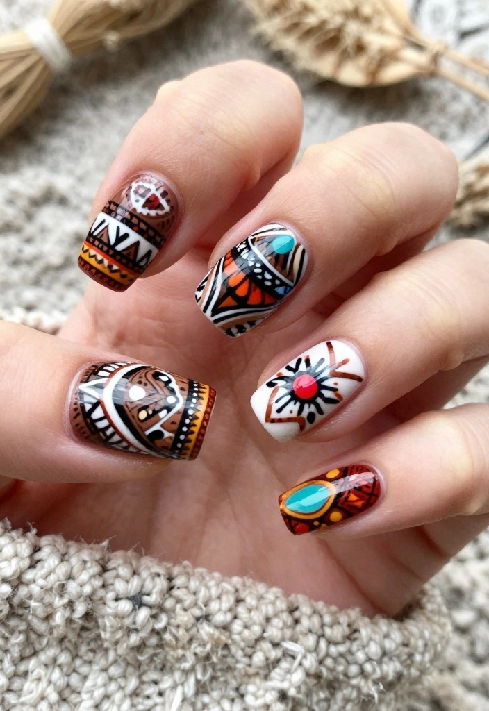 20 Cute & Easy Sweater Nail Art Designs to Brighten Your Day! - 16. Tribal Knits Design 1