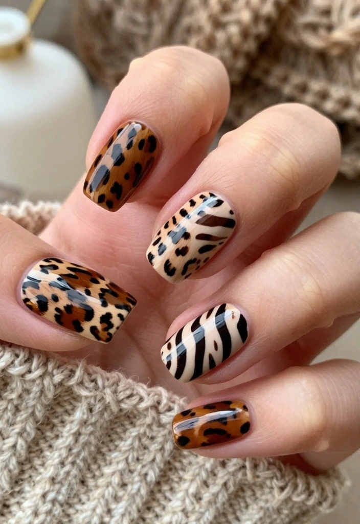 20 Cute & Easy Sweater Nail Art Designs to Brighten Your Day! - 19. Animal Print Sweater 1