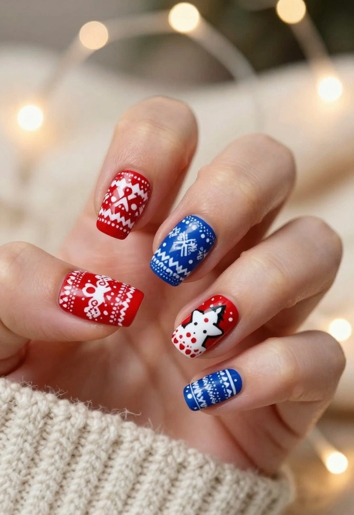 20 Cute & Easy Sweater Nail Art Designs to Brighten Your Day! - 5. Festive Fair Isle 1