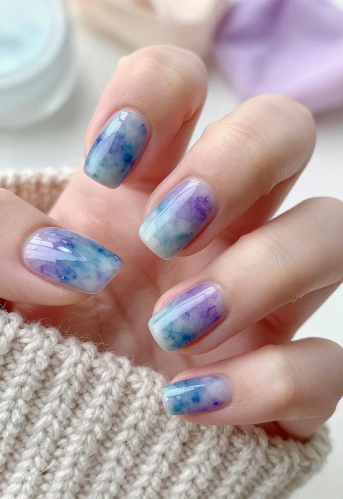 20 Cute & Easy Sweater Nail Art Designs to Brighten Your Day! - 9. Soft Watercolor Sweater 1