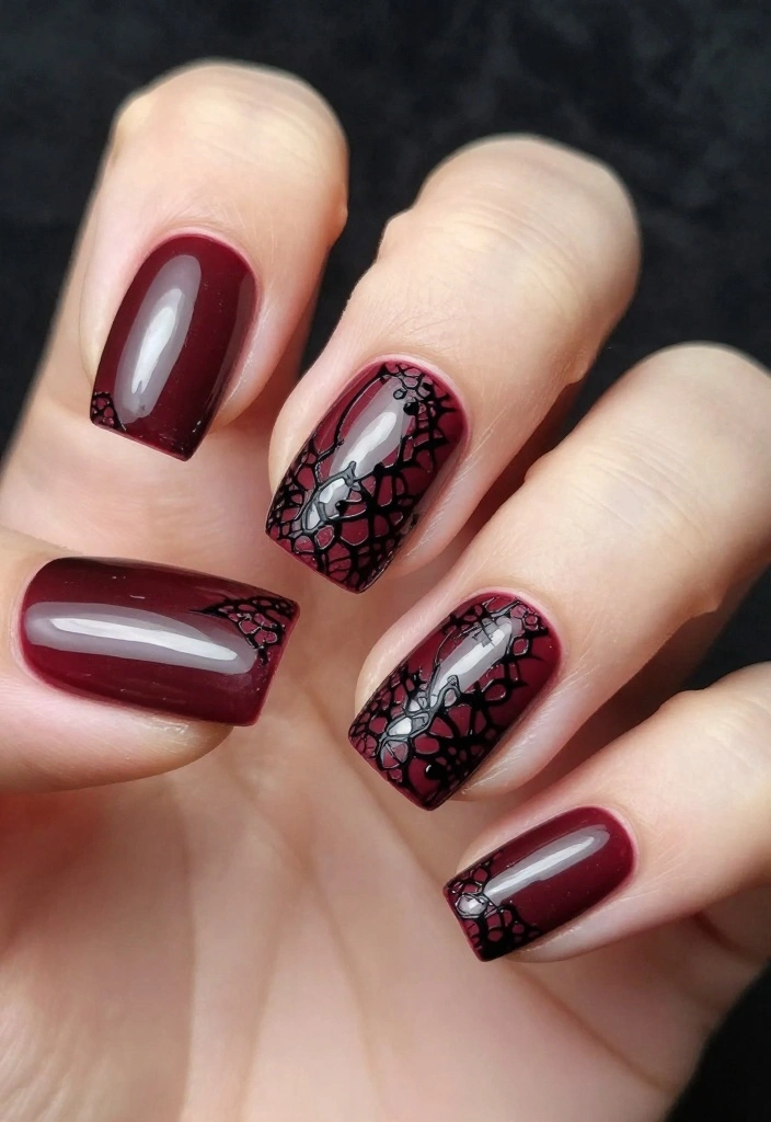 20 Edgy Goth Christmas Nails That Will Make Your Holiday Season Unforgettable! - 14. Enchanted Black Lace 1