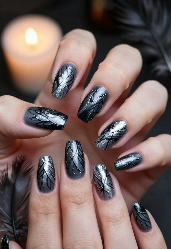 20 Edgy Goth Christmas Nails That Will Make Your Holiday Season Unforgettable! - 20. Dark Angel Wings 1