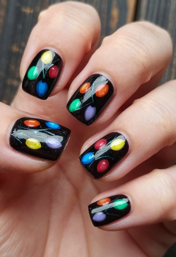 20 Edgy Goth Christmas Nails That Will Make Your Holiday Season Unforgettable! - 9. Grungey Christmas Lights 1