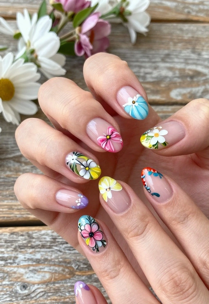 20 Fashionable Short Stiletto Nails That Are Totally Trendy Right Now! - 10. Floral Fantasies 1