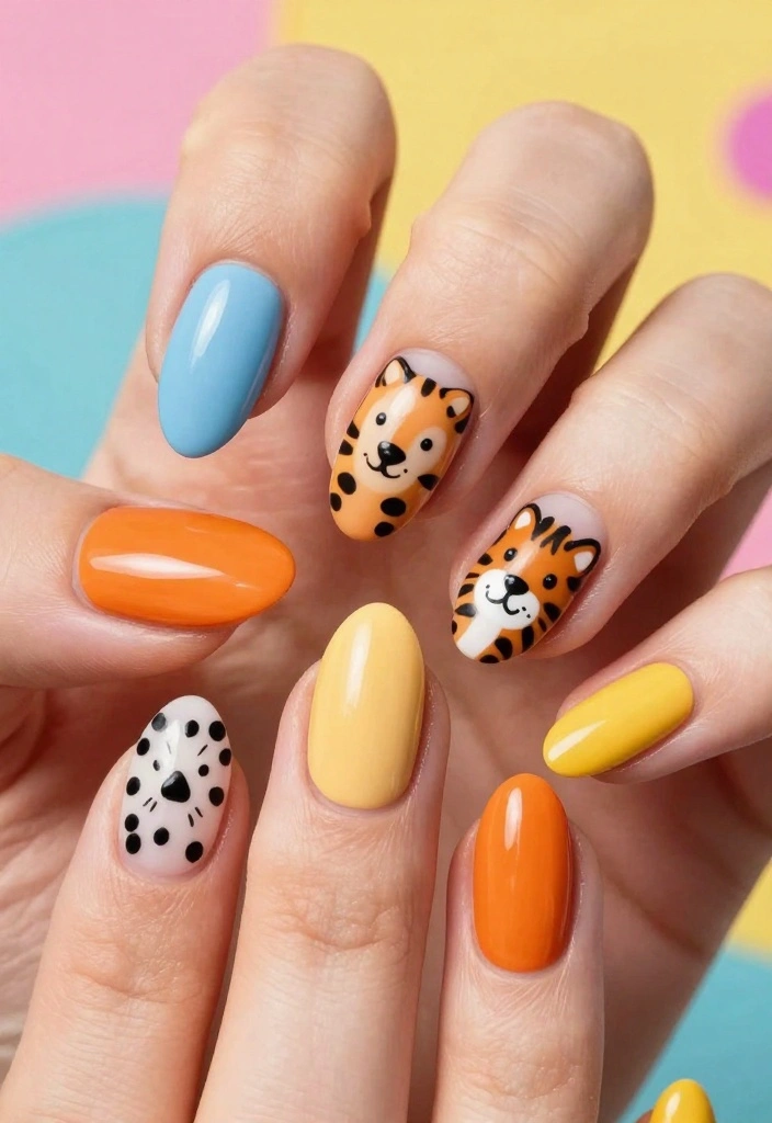 20 Fashionable Short Stiletto Nails That Are Totally Trendy Right Now! - 12. Whimsical Animal Prints 1