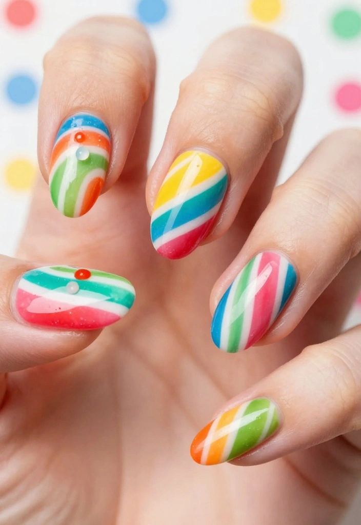 20 Fashionable Short Stiletto Nails That Are Totally Trendy Right Now! - 15. Sweet Candy Stripes 1