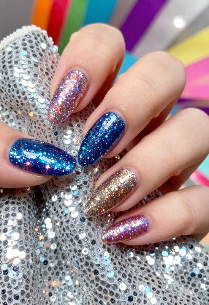 20 Fashionable Short Stiletto Nails That Are Totally Trendy Right Now! - 4. Glitter Glam 1