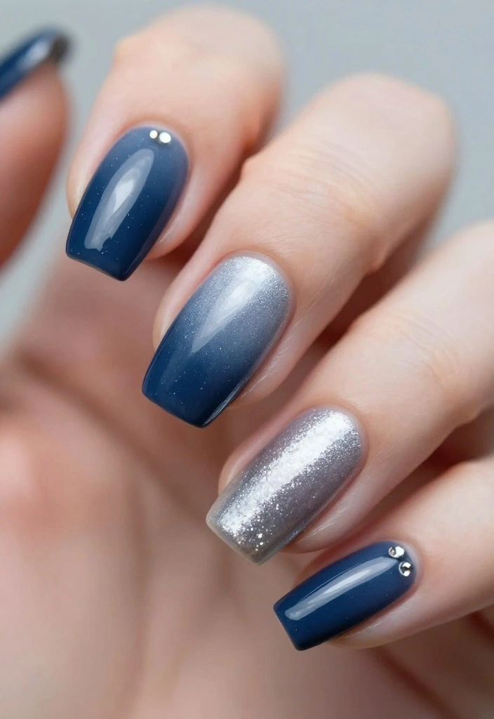 20 Glam Blue and Silver Nail Looks That Will Leave Everyone Speechless! - 1. Sparkling Ombre Delight 1