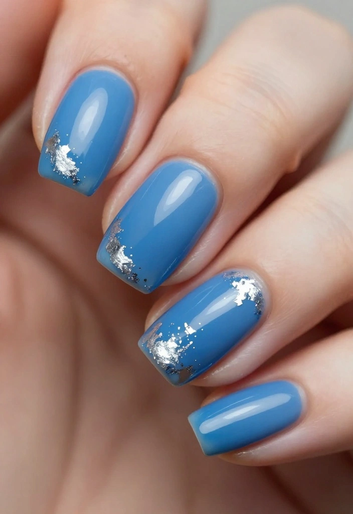 20 Glam Blue and Silver Nail Looks That Will Leave Everyone Speechless! - 8. Subtle Silver Foil 1
