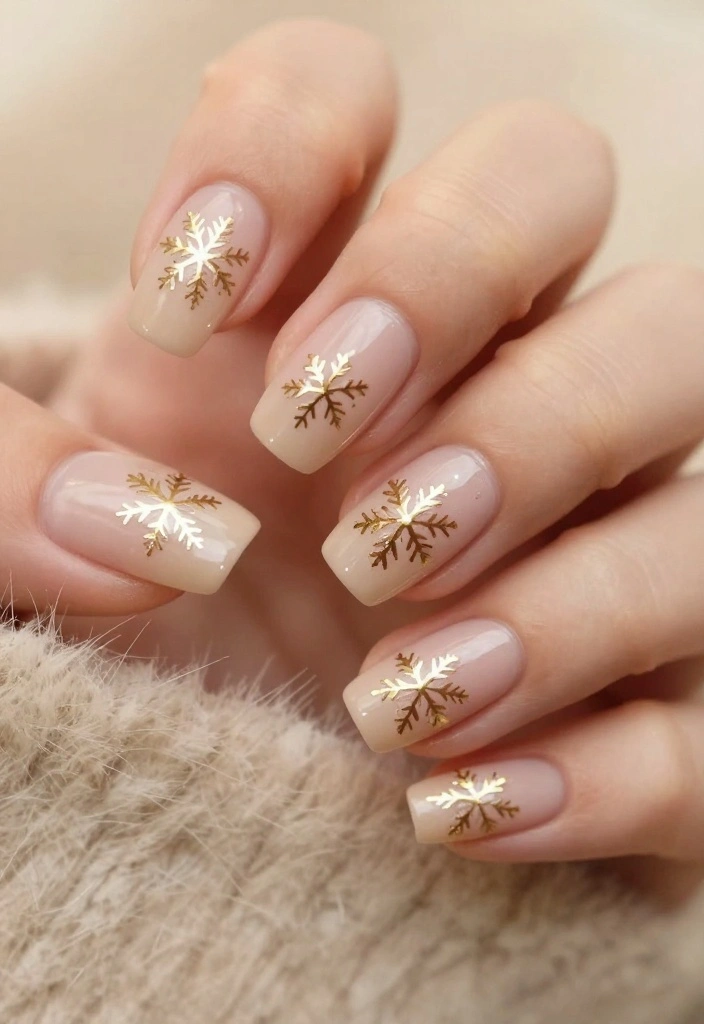 20 Glittering Christmas Nail Art Ideas That Will Dazzle Everyone This Holiday Season! - 11. Shimmering Gold Snowflakes 1