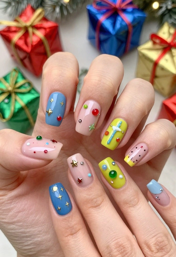 20 Glittering Christmas Nail Art Ideas That Will Dazzle Everyone This Holiday Season! - 12. Colorful Ornament Nails 1