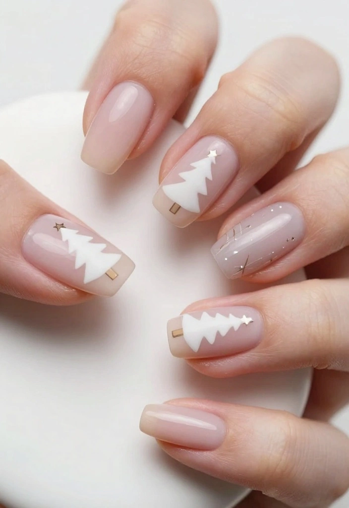 20 Glittering Christmas Nail Art Ideas That Will Dazzle Everyone This Holiday Season! - 13. Minimalistic Christmas Trees 1