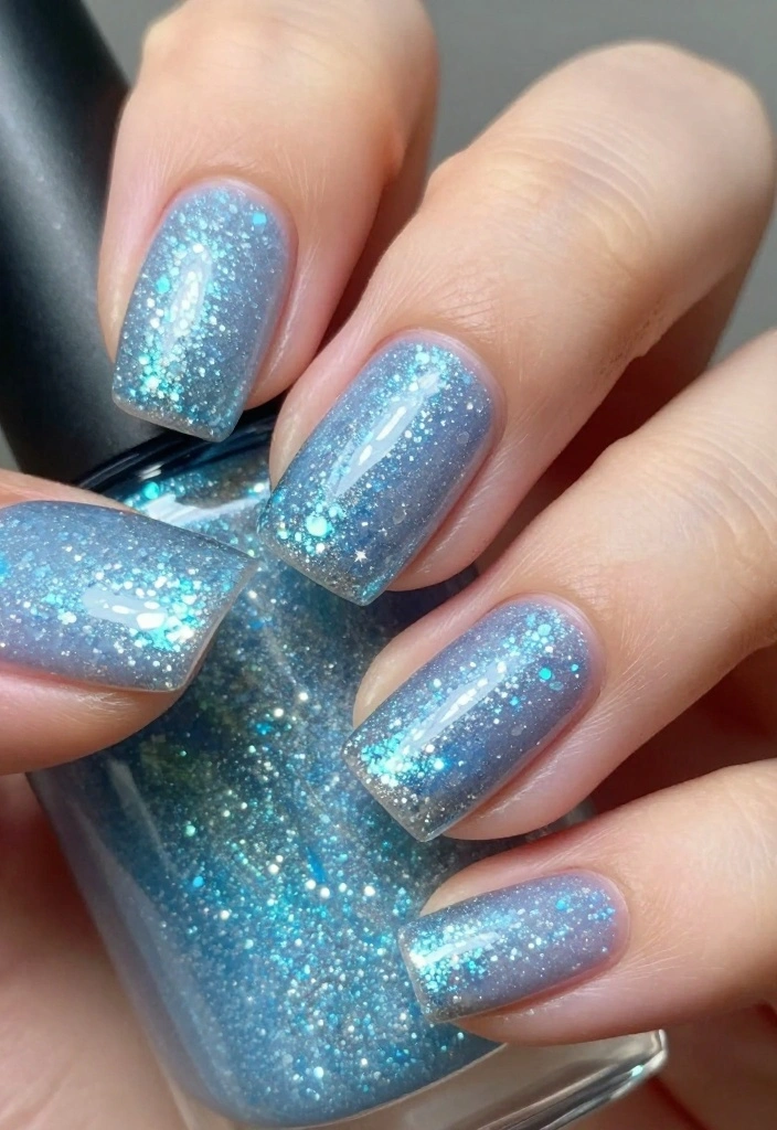 20 Glittering Christmas Nail Art Ideas That Will Dazzle Everyone This Holiday Season! - 17. Icy Blue Glitter Explosion 1