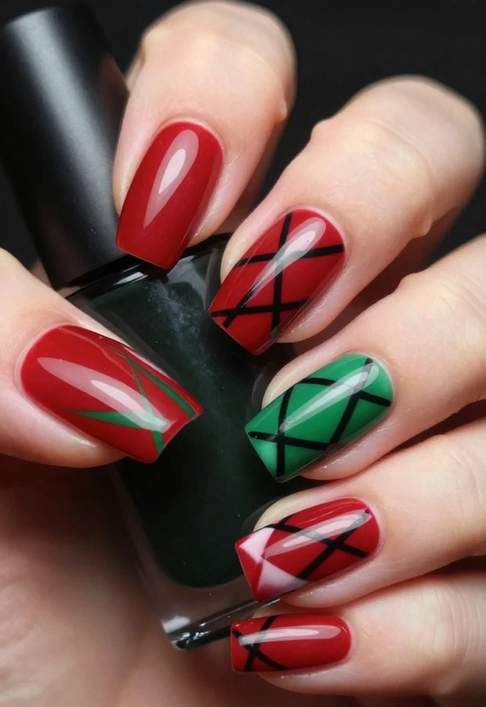 20 Glittering Christmas Nail Art Ideas That Will Dazzle Everyone This Holiday Season! - 18. Geometric Christmas Patterns 1