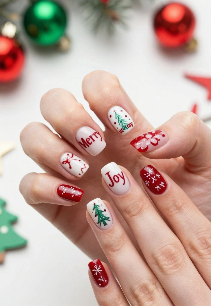 20 Glittering Christmas Nail Art Ideas That Will Dazzle Everyone This Holiday Season! - 19. Merry and Bright Festive Words 1