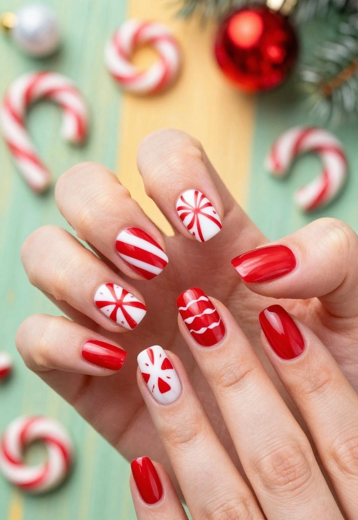 20 Glittering Christmas Nail Art Ideas That Will Dazzle Everyone This Holiday Season! - 4. Sweet Candy Cane Stripes 1