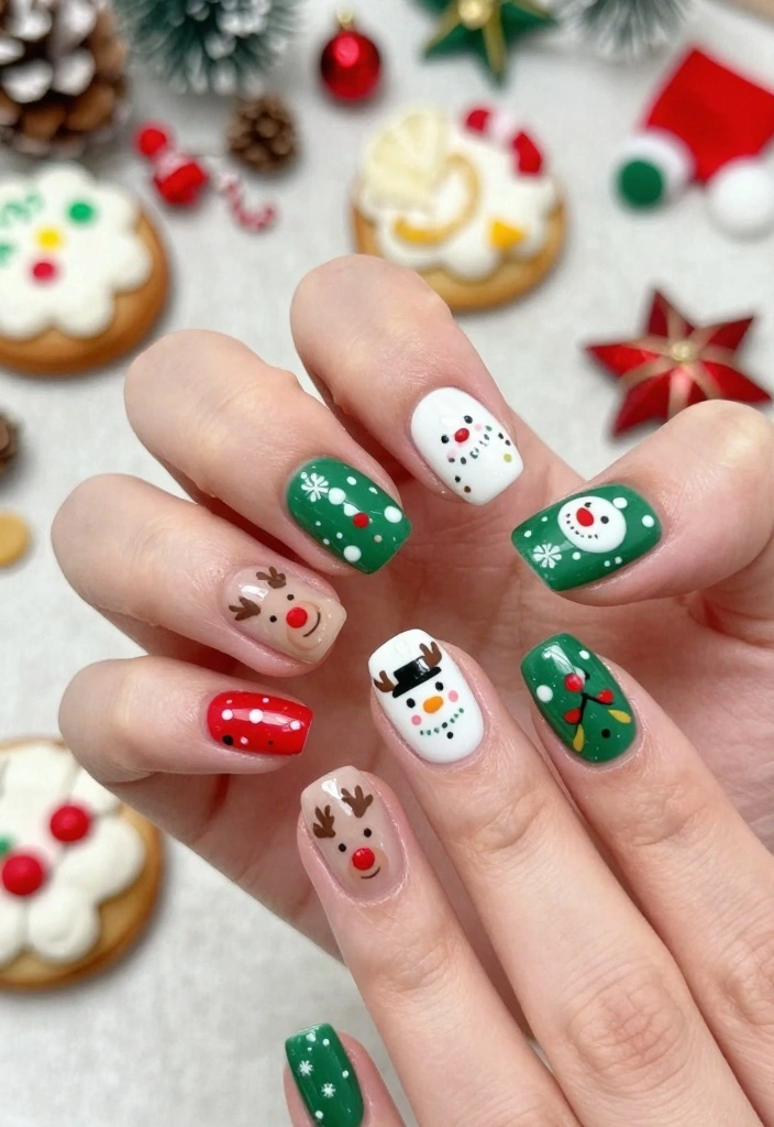 20 Glittering Christmas Nail Art Ideas That Will Dazzle Everyone This Holiday Season! - 9. Fun Holiday Characters 1