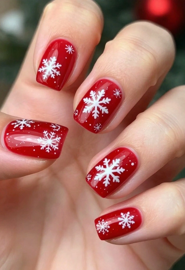 20 Gorgeous Snowflake Nail Designs to Elevate Your Winter Glam! - 16. Holiday Themed Snowflakes 1