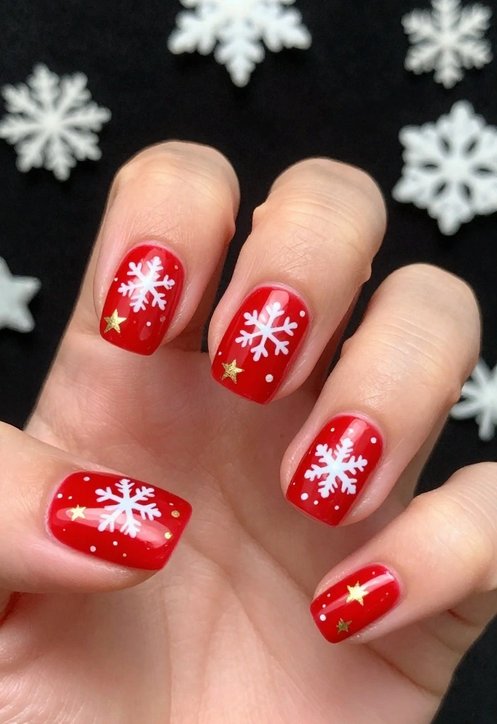 20 Gorgeous Snowflake Nail Designs to Elevate Your Winter Glam! - 4. Whimsical Snowflakes with Twinkling Stars 1