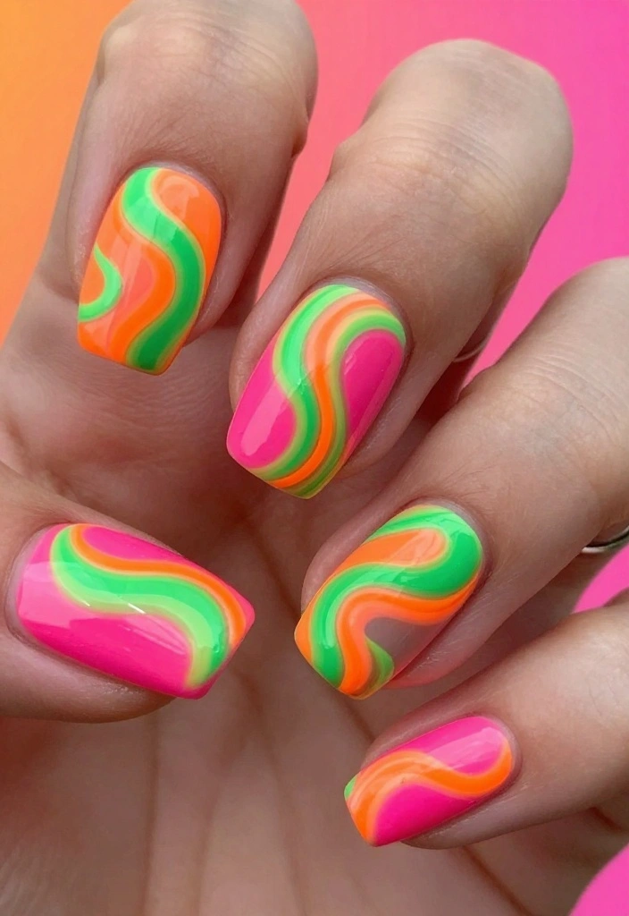 20 Gorgeous Water Nails That Are Easier Than You Think! - 8. Neon Fun 1