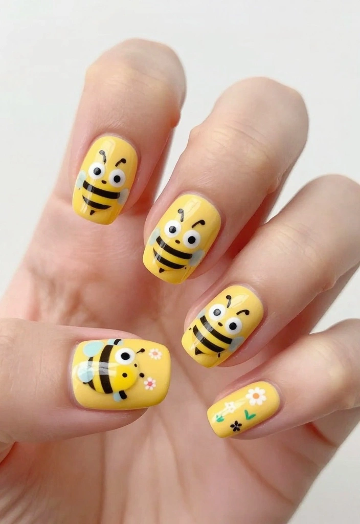 20 Inspiring Bee Nails Ideas To Sweeten Your Look This Season! - 11. Cute Cartoon Bees 1
