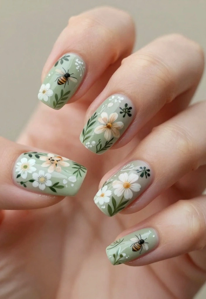 20 Inspiring Bee Nails Ideas To Sweeten Your Look This Season! - 15. Nature-Inspired Bee Nails 1